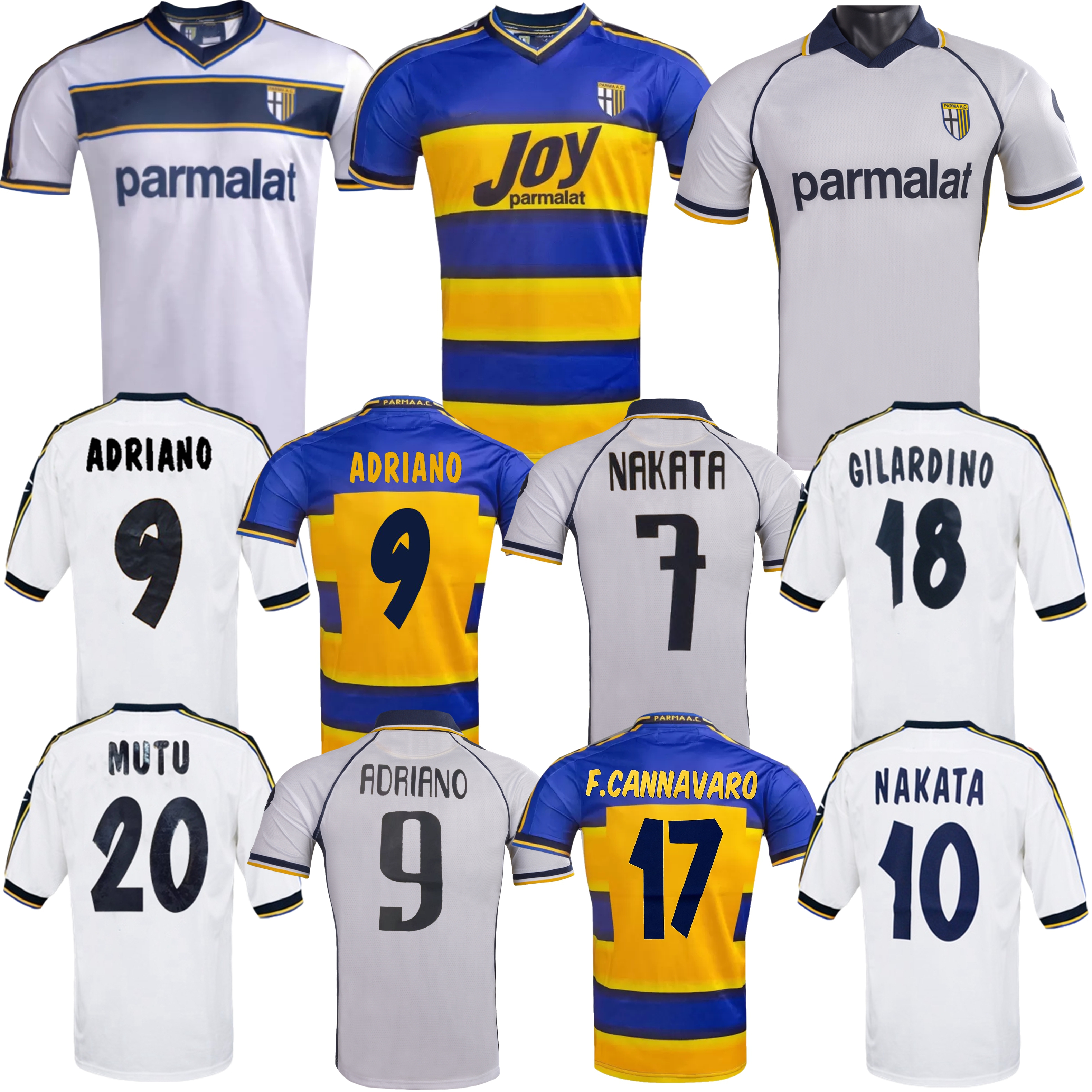 2001 2002 2003 2004 Parma retro soccer jerseys 02 03 04 NAKATA Adriano Gilardino Mutu home away vintage classic old football shirt