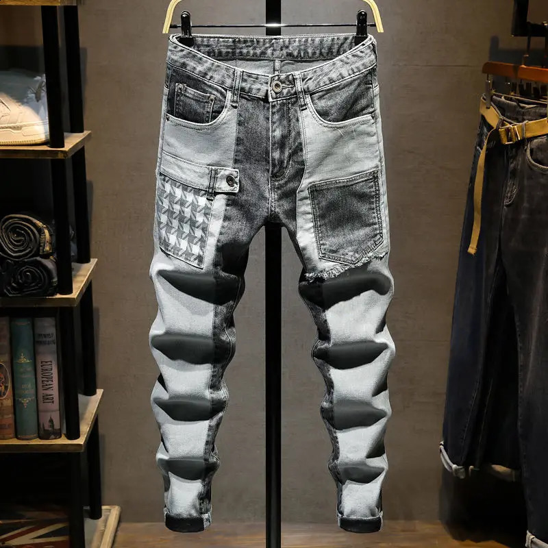 Année d'été et d'automne Produits de style coréen kpop er streetwear 90s ultra-minces gris gris élastique pantalon épissé pour hommes 240924