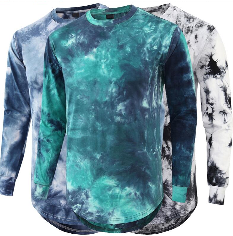 VENTE CHAUDE T-shirt à manches longues à col rond dégradé tie-dye pour hommes en grande taille, pull ample et tendance pour couples, haut de base