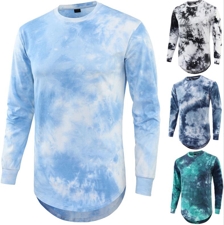 NOUVEL ARRIVÉE T-shirt à manches longues à col rond dégradé tie-dye pour hommes en grande taille, pull ample et tendance pour couples, haut de ba
