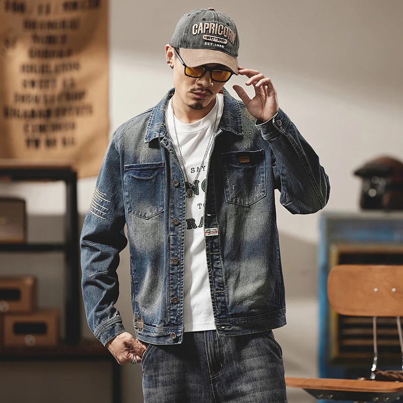 Denim Jacket - Spring and Autumn Mens Washed Retro Denim Jacket Set with American Premium Goods Jacket 240927