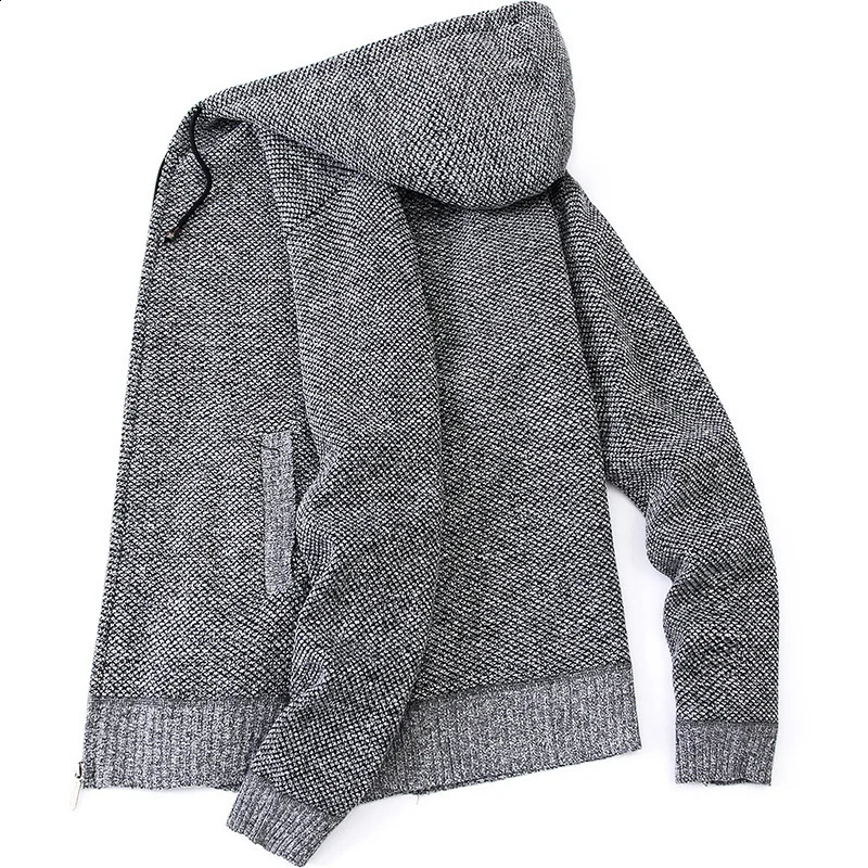 Casual Hooded Cardigan Mens Cable Sweaters Autumn Winter Jumper Warm Sports Coat Cashmere Wool Zip Up Sweater Jacket 240929