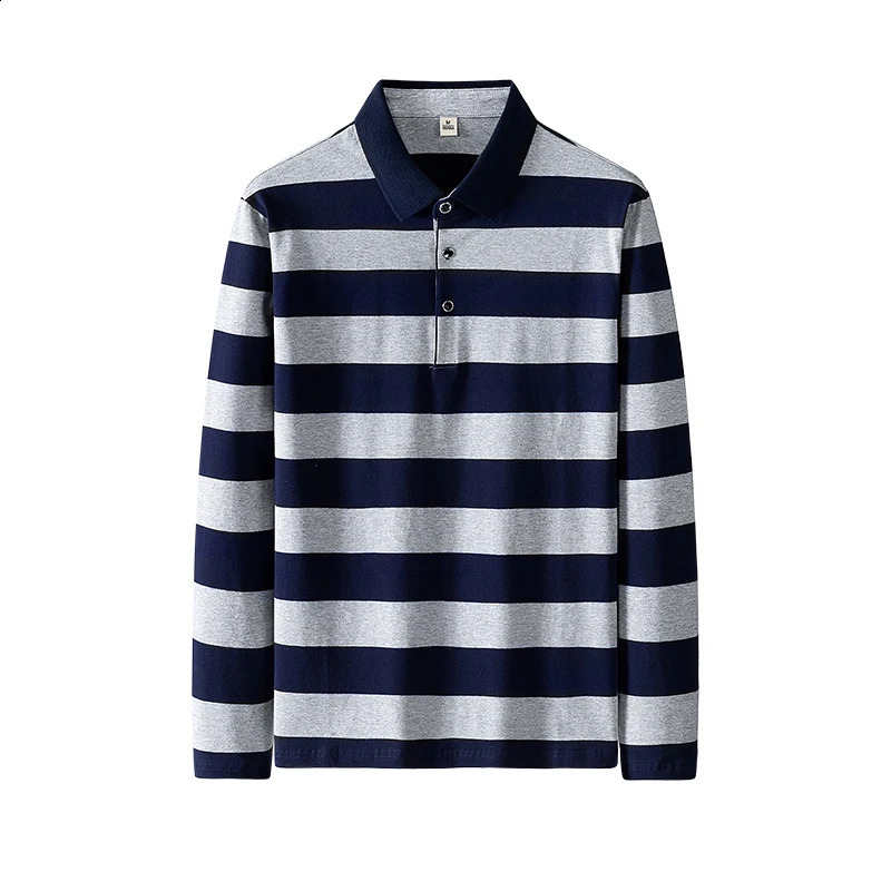 Basic striped long sleeved T-shirt spring/summer casual lapel mens fashionable button commuting polo shirt 240929