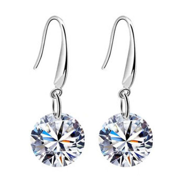 18K White Gold Plated Zirconia Cubic Zirconia Dangle Earrings for Women Cute Round Austrian Crystal Drop Earrings Wedding Jewelry Gift
