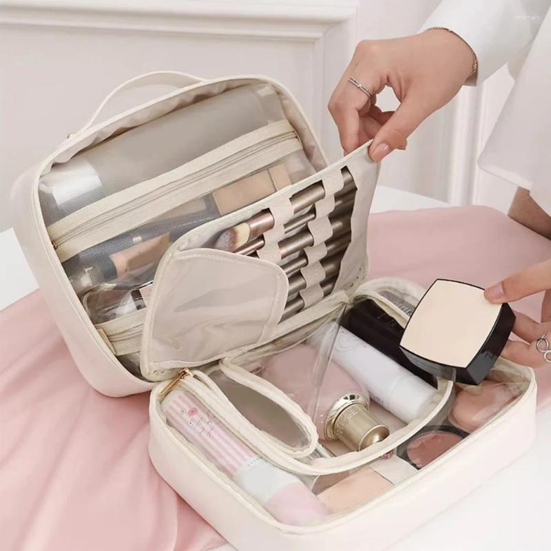 Cosmetic Bags Multi-Compartment Bag Portable PU Leather Travel Makeup Large Capacity Make Up Storage Outdoor