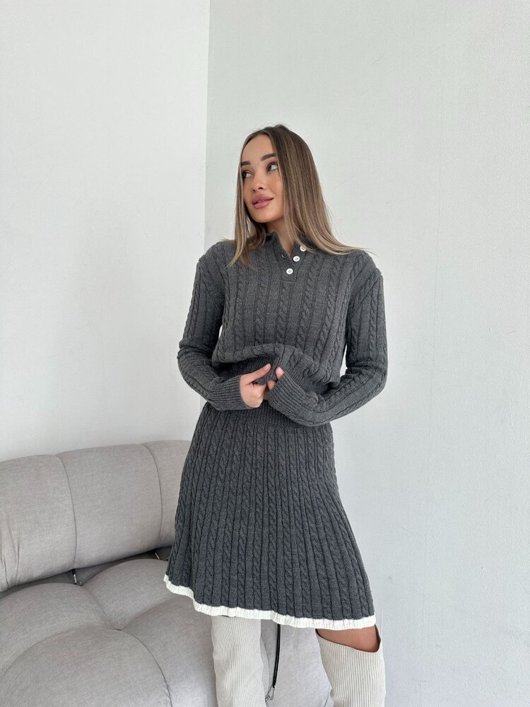 Two Piece Dress V-neck Button Knit Two Piece Set Women College Long Sleeve Casual Sweater Loose Streetwear Skirt Set Y2k