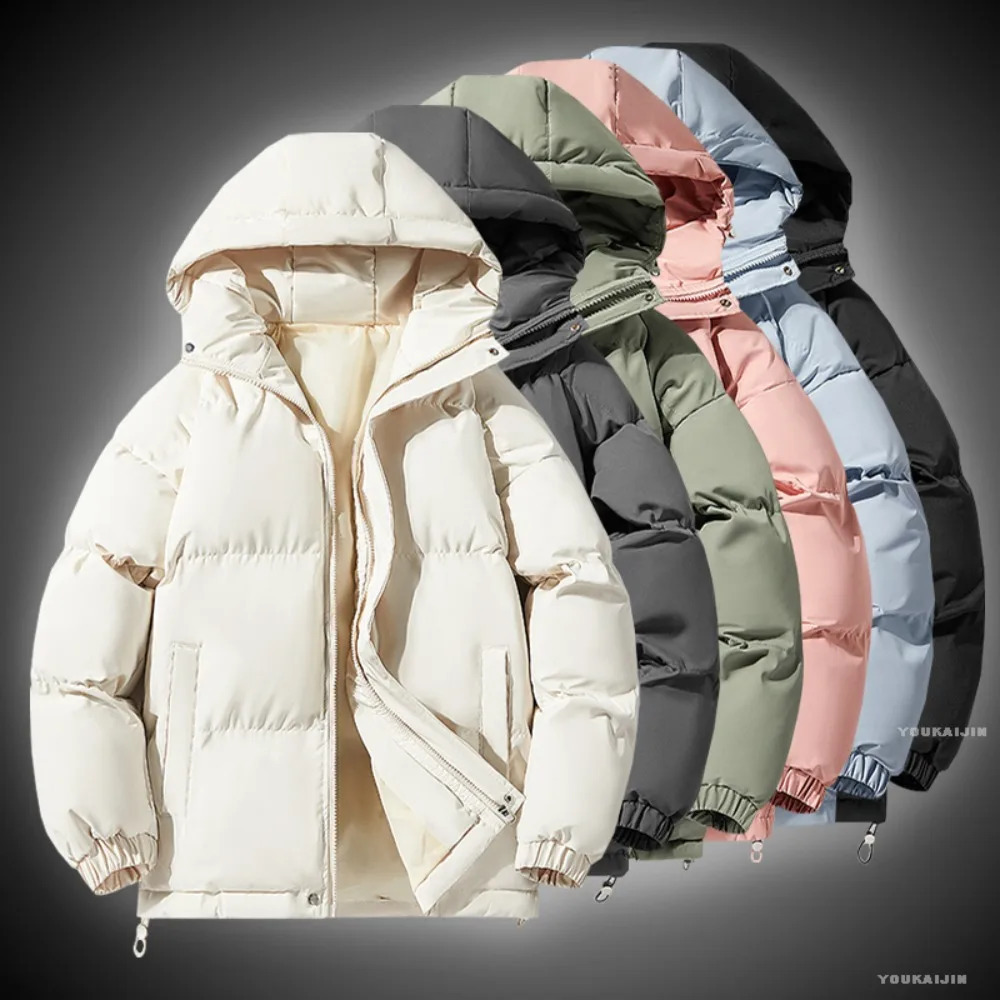 Mens Hooded Parkas Solid Color Warm Couple Jacket Outdoor Casual Outwear Coats Men Zip Fashion Cotton Outwear Coat 240929