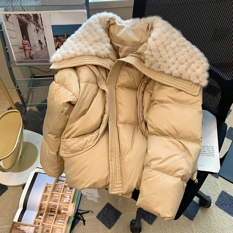 Winter Warm Lamb Wool Coat Collar Fur Puffer Jacket Jaqueta Feminina 2024 Coats For Women Vintage Parkas Clothes Top Roupas 240918