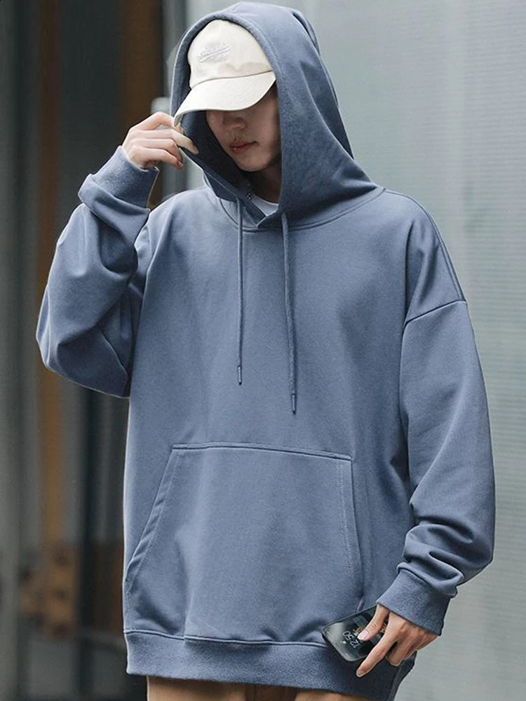 Cotton hooded mens sportswear spring and autumn fashionable loose hooded sweatshirt Korean flat top hooded clothing 240929