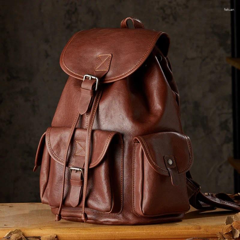 backpack trendy travel for men women waterproontitheft student schoolbag real leather mochila laptop bagback