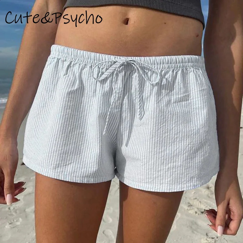 Cuteandpsycho Casual Basic Womens Shorts Streetwear Low Waisted Leisure Bottoms Fashion Aesthetic Y2K 90s Striped Print 240927