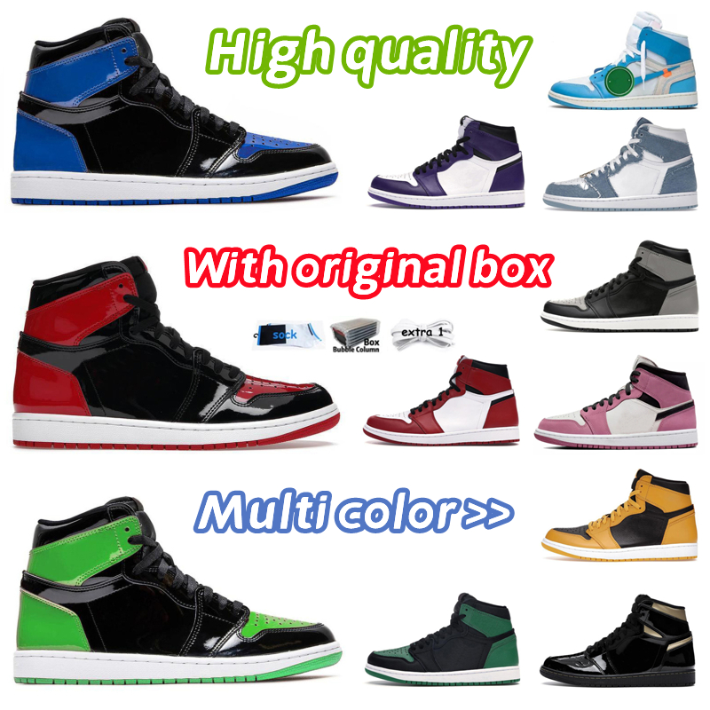 With Box Mid High Basketball Shoes Pine Green Hyper Royal Court Purple Royal Patent Bred Toe Obsidian UNC Triple White Sneakers Running Trainers-image-954476616