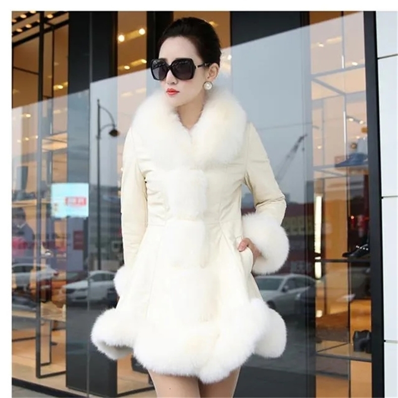 Size 6XL Womens Clothing Autumn and Winter Fox Fur Big Fur Collar Thick Warm Womens Leather Jacket Ultra Thin Fur Coat 240927
