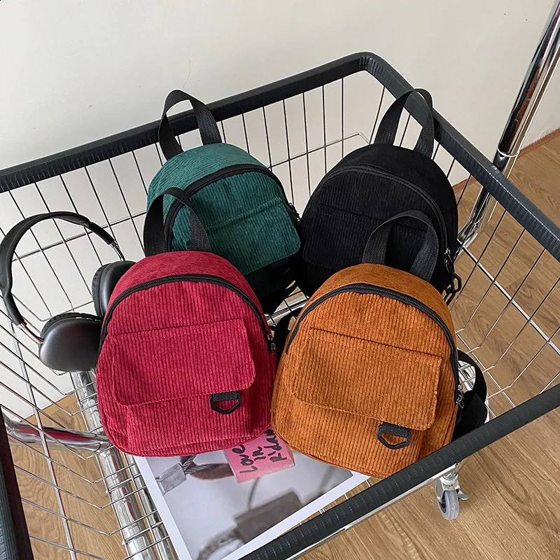 Womens Mini Backpack Fashion Solid Color Corduroy Small Simple Casual Traveling Large Capacity Durable Females Schoolbag 2024 240925Z