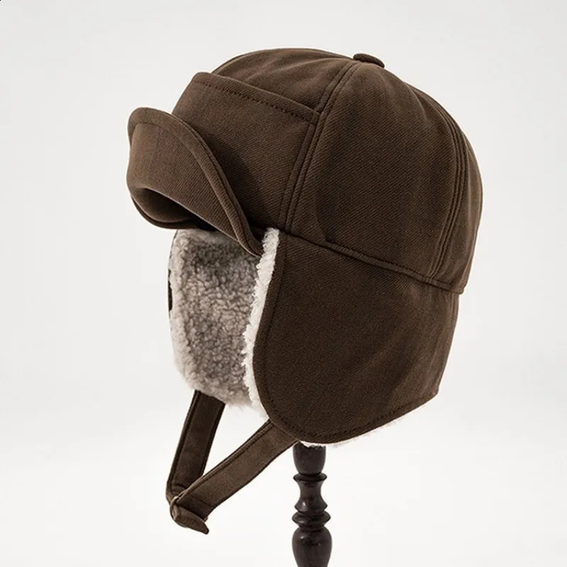 Korean Winter Cold proof Lei Feng Hat Womens Fashion Thick Ear Protective Hat Mens Outdoor Warm Plush Flying Bomber Hat 240926