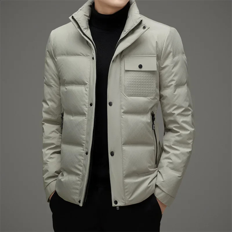 Mens standing collar down jacket winter workwear warm thick casual lightweight jacket 240920