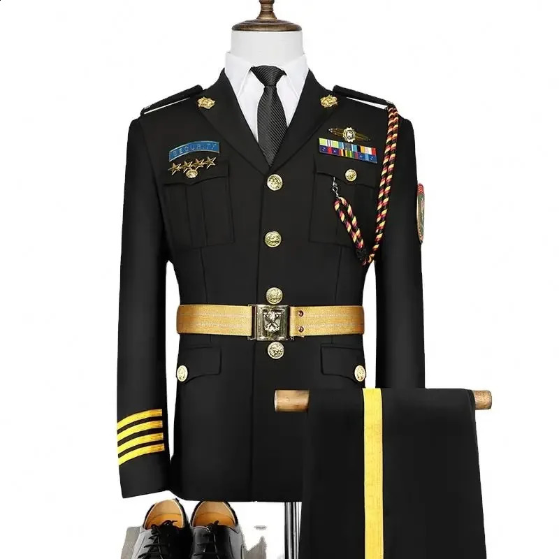 Uniform Black Set Spring Mens High Quality Ceremony Office Work Jacket Pants Safety Protection 240929
