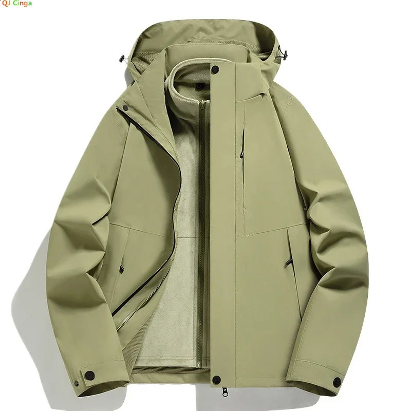 Green Two Piece Waterproof Hooded JacketMens Long Sleeve Jacket with Detachable Hood Black Pink Gray Sweatshirt Unisex S6XL 240929