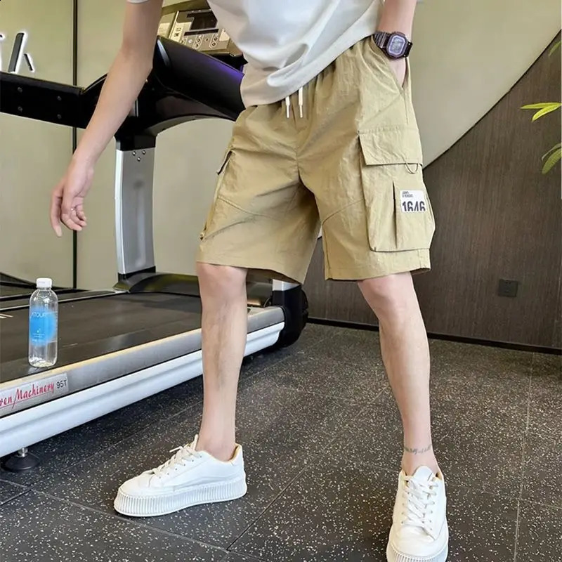 Ultra thin style summer mens street style large pocket drawstring shorts fashionable solid color comfortable elastic waist casual pants 240929