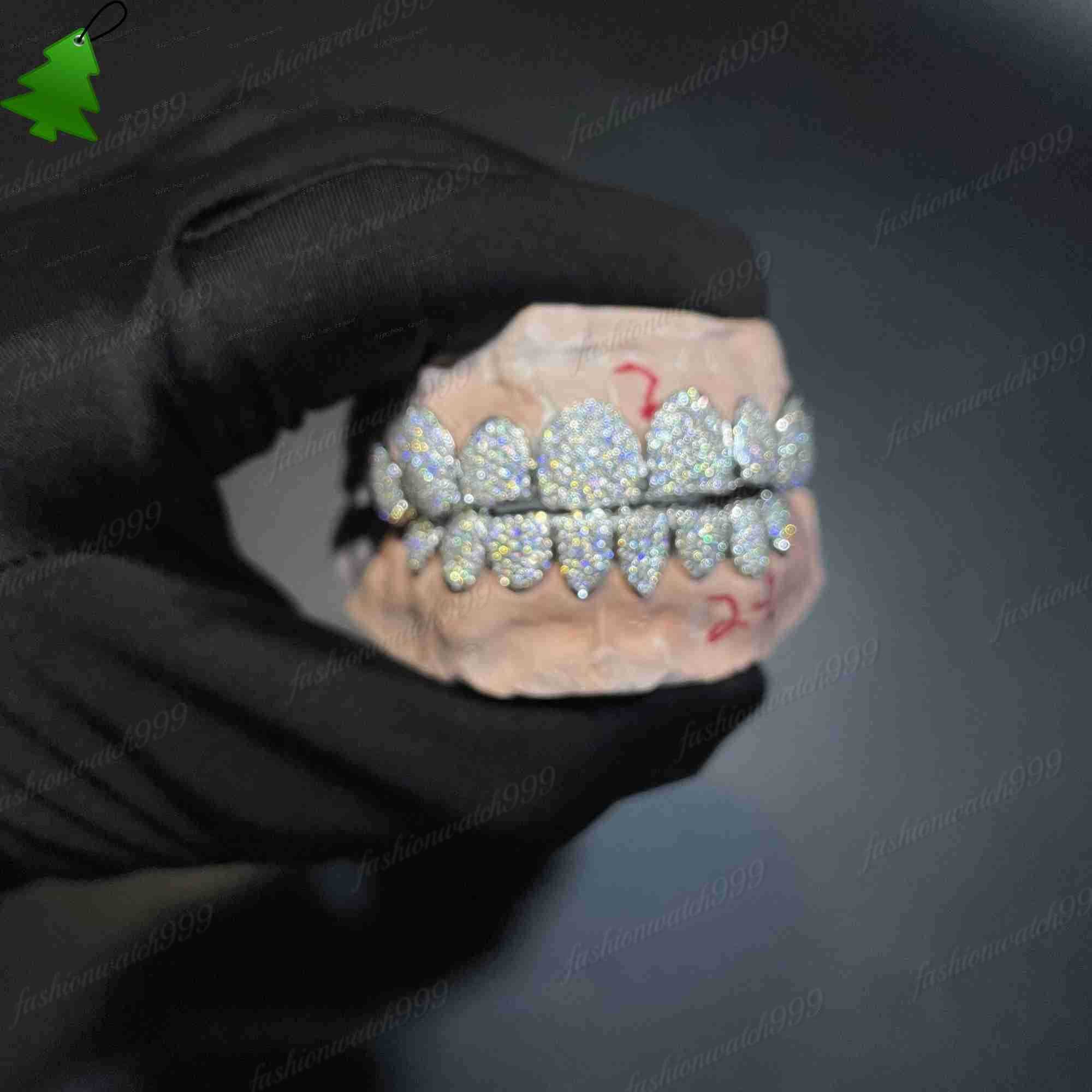 Custom Made Dental Grillz Iced Out Sterling Silver Real Gold Jewelry Zigzag Setting VVS Moissanite Diamonds Teeth Grillz-image-981015159