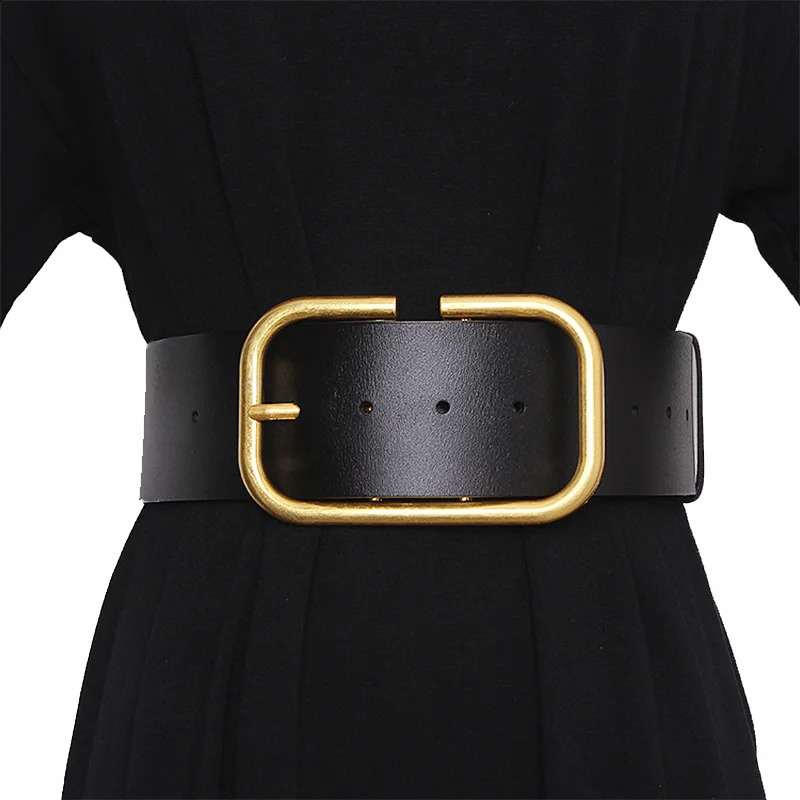 Cinture cintura larga in pelle da donna fibbia quadrata in metallo dorato fibbia ad ardiglione jeans da donna cintura retrò cintura da donna AA