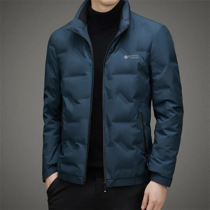 Mens middle-aged and elderly casual short style winter warm standing collar down jacket 240923