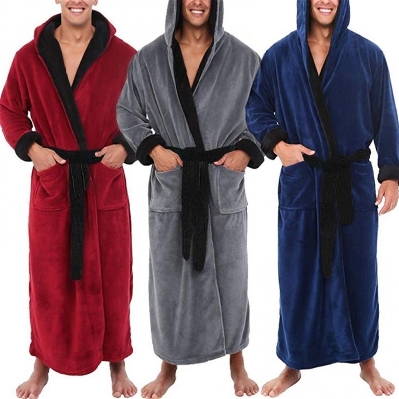 Hommes salle de bains hommes hiver chaud décontracté flanelle robe pyjamas à manches longues en peluche châle hommes peignoir salon robe de soiré