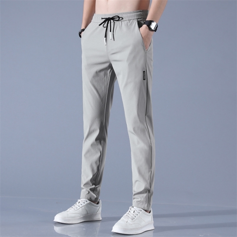 Ice Silk Mens Pants 2023 Summer Black Gray Thin Business Casual Outdoor Elastic Breathable Straight Leg Sweatpants y240910Z