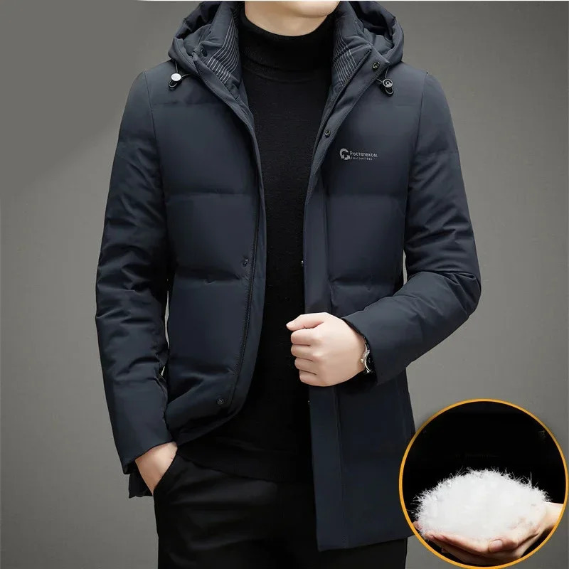 Hooded Down Jacket Winter Mens Medium Thick Casual Jacket 240923