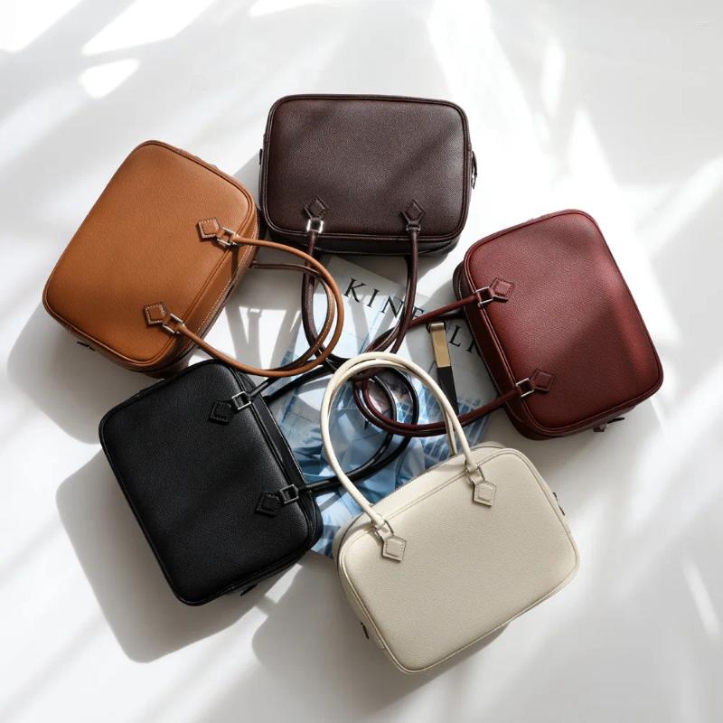 Drawstring 2024 Genuine Leather Plume Women's Bag Luxury Design Vintage Burgundy Red Square Real Commuting Ladies Hand Bags