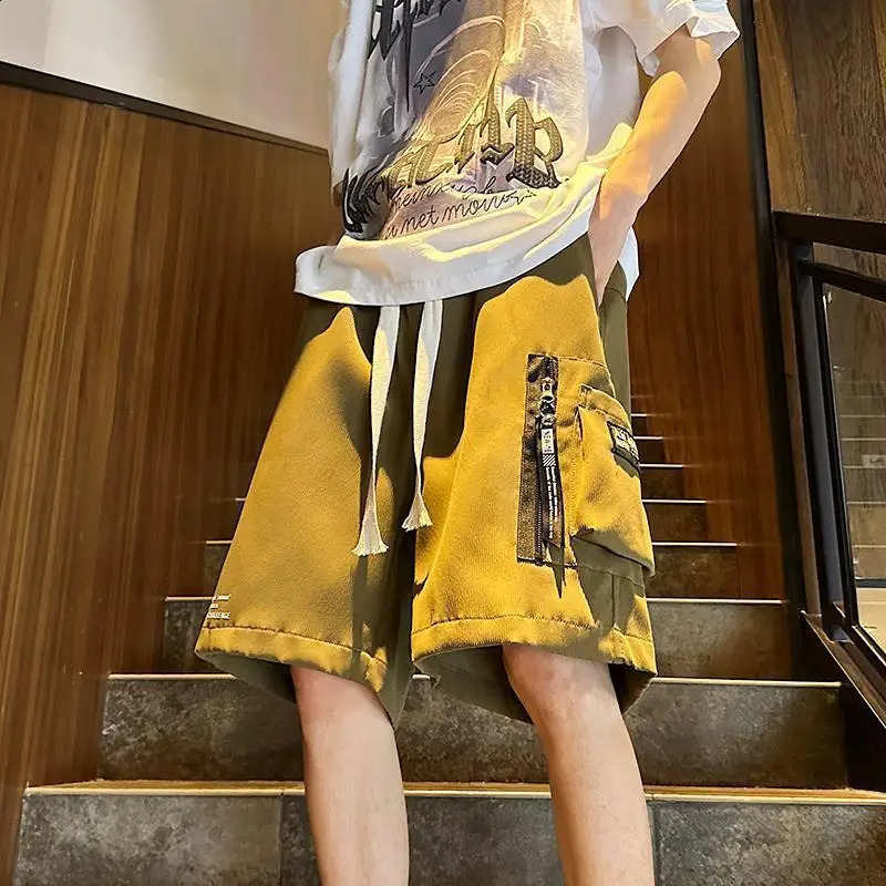 Mens Fashion Retro Long Street Ultra fine Pocket Short Pants Summer Casual Solid Straight Beach Shorts Y2K Pantolon 240929