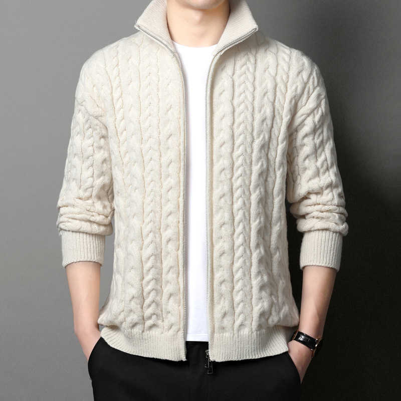 Mens threaded knitted sweater jacket trendy casual loose outer sweater autumn and winter solid color knitted cardiganXJ240930
