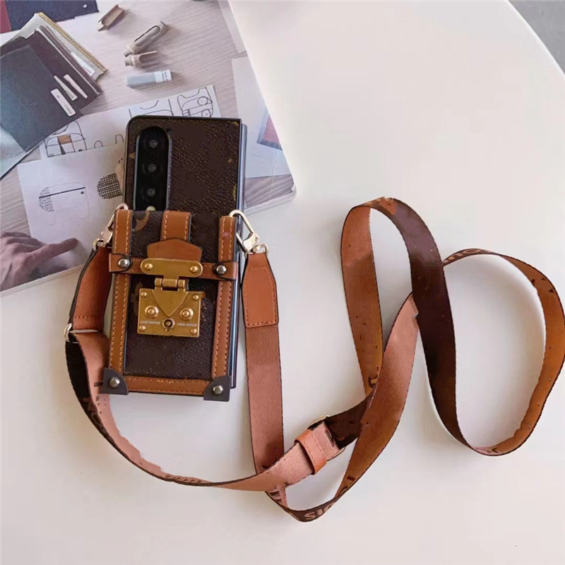 Fashion Designer Card Holder Crossbody Phone Case For Samsung Galaxy Z fold 6 5 Z fold3 4 Z Flip 6 5 4 3 5G Lanyard luxury pu Leather Shockproof Pro