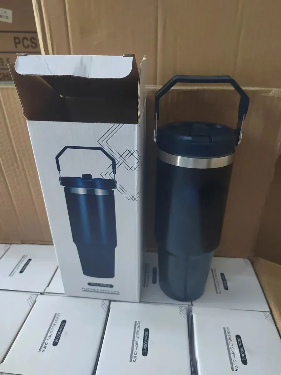 Water Bottles has LOGO 30oz Cups Heat Preservation Stainless Steel Outdoor Large Capacity Tumblers Reusable Leakproof Flip Cups