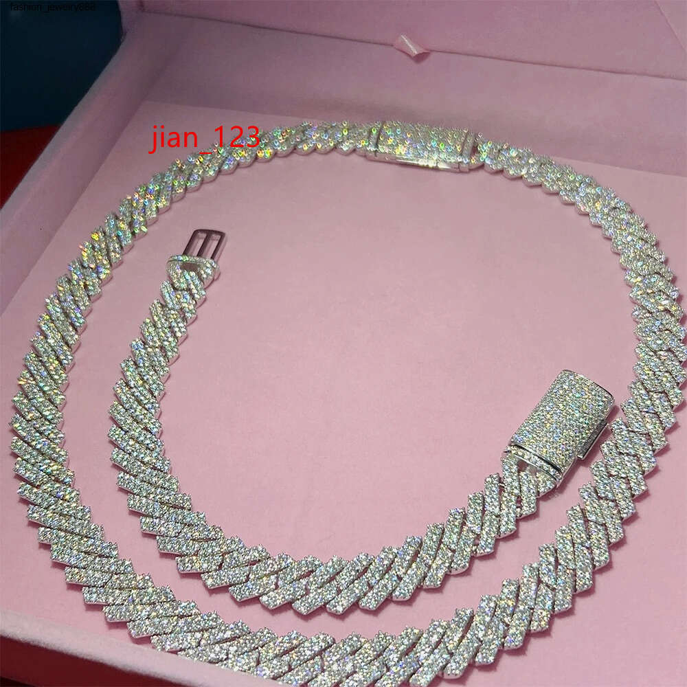 fashion jewelry Moissanite diamonds necklace bracelet pass diamond hip hop jewelry vvs stone Shiny 2row womens 14mm 925 sterling silver necklace-image-934652285