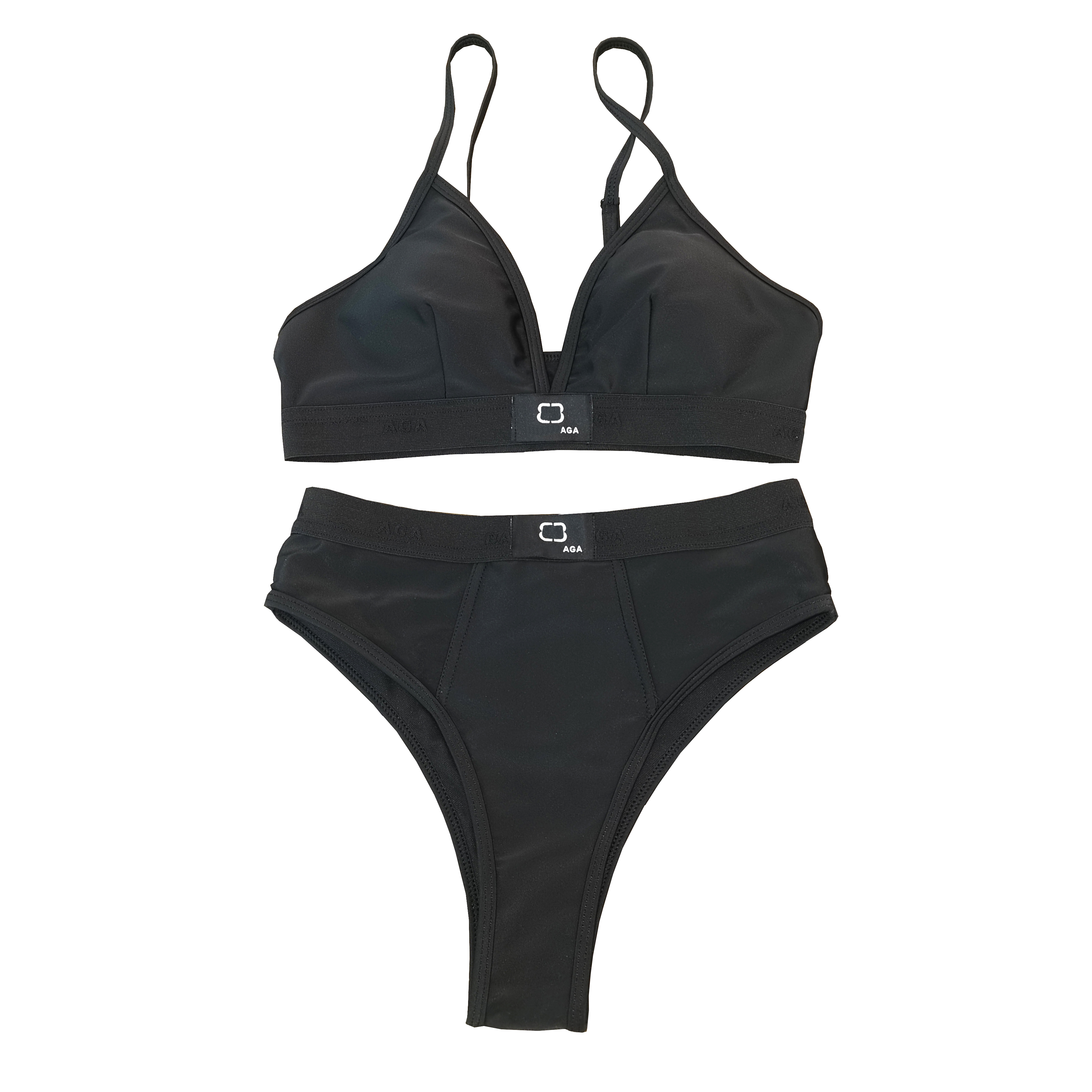 Designer Black Swimwear Letter Print Padded Bikini Set Women Summer Beach Vacation Swimming Swimsuit-image-935009640