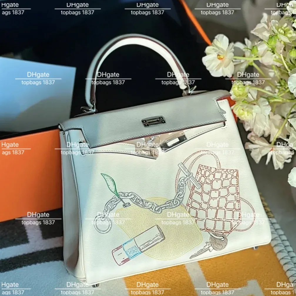 total handmade tote handbags 25cm Specially customized Pure hand-painted graffiti model luxury Designer handbag shoulder slung handbags mirror quality bags