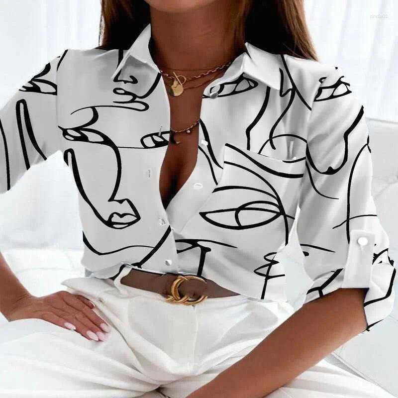 Women&#039;s Blouses Designer Women Lapel Neck Shirt Spring Printed Blouse Floral Fashion Shirts Tops Long Sleeved-image-935420585