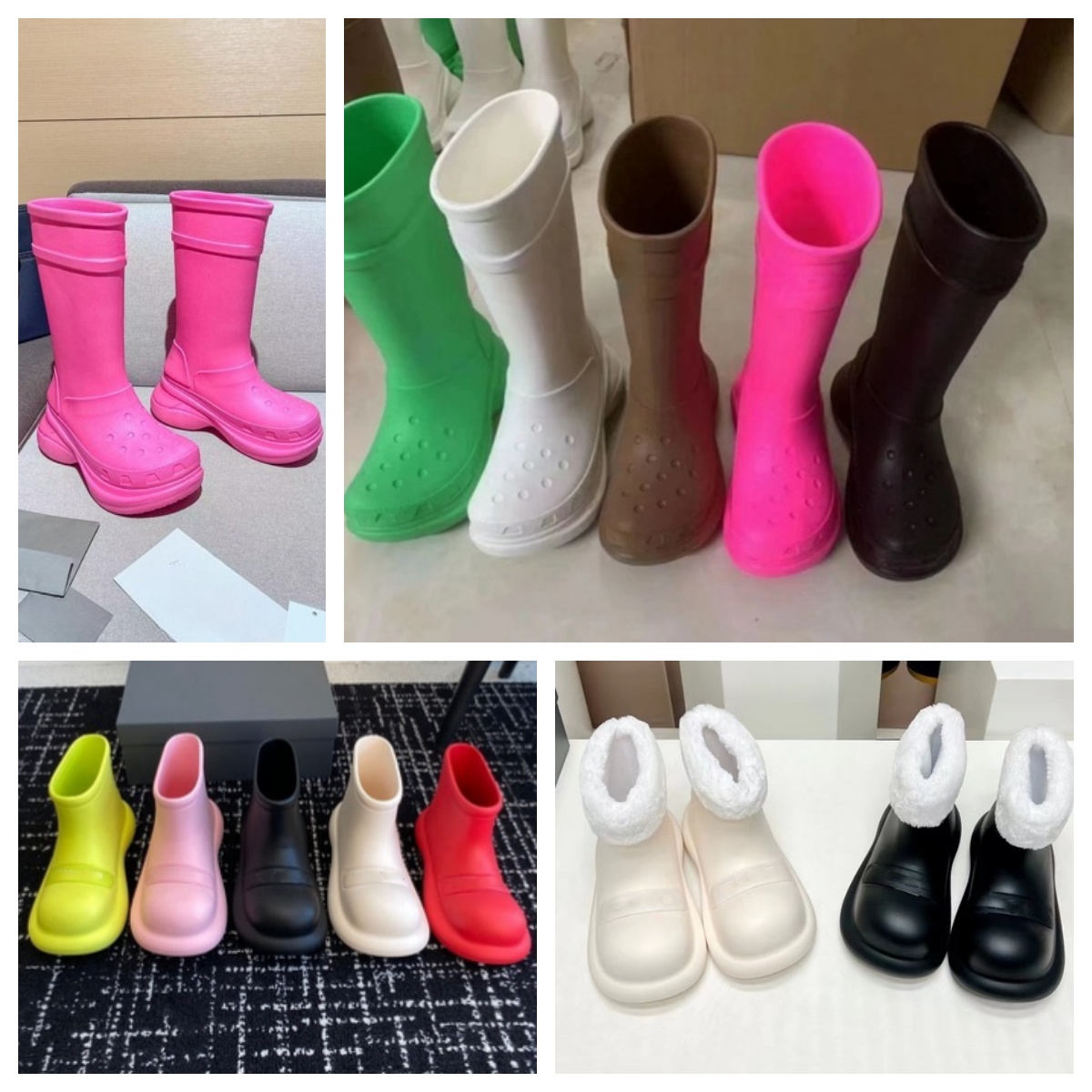 Luxury Design Long Tube Rubber Boots Designer Womens Thick Soles Round Head Fashionable Versatile High Tube Rain Boots