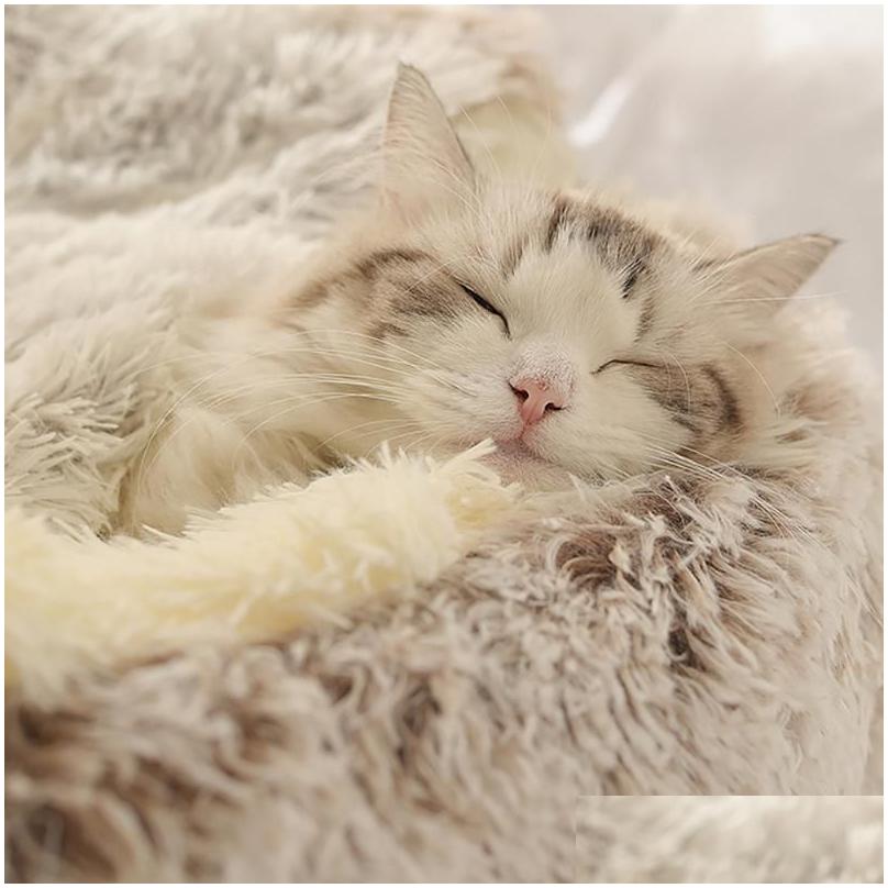 stock cat beds furniture plush pet dog bed house warm round kitten semi-enclosed winter nest kennel cats sofa mat basket sleeping