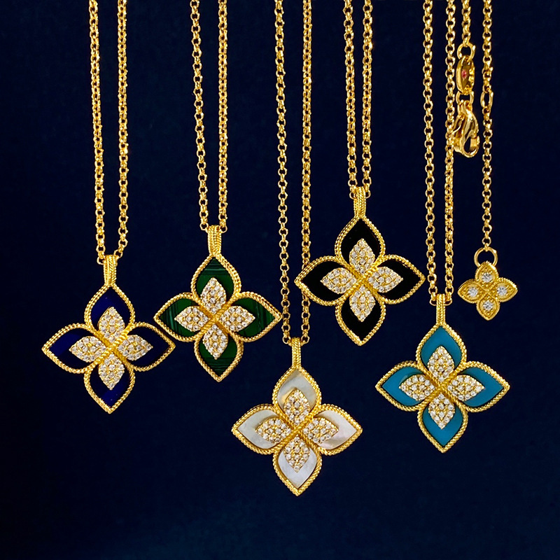 New Brand Luxury Leaf Clover Designer Brand Necklaces For Women Girls Sweet Flower Shining Crystal Diamond Love Necklace Party Wedding Jewelry-image-935619916