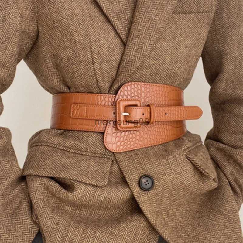 Belts Crocodile Pattern PU Leather Wide Belt Women Coat Dress Corset Belt 2022 Fashion Luxury Designer Brand Wasit Belts for Women-image-941147257