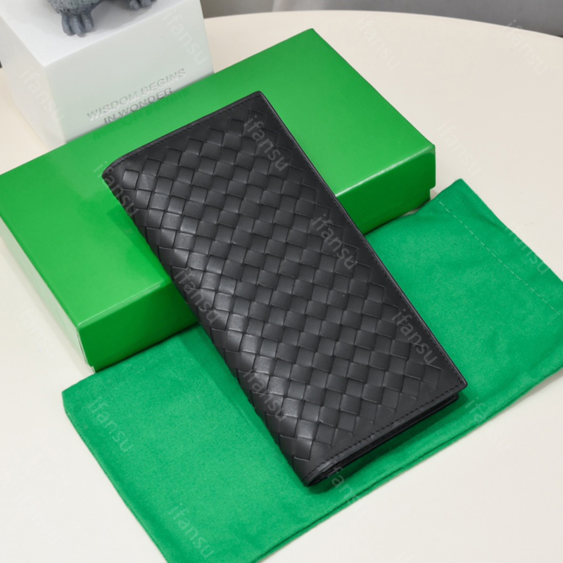 Luxury Design Leather Woven Women's Fashion Long Fold Wallet Multi Card Slot Men's Simple Portable Business Credit Card Clip Anti Demag-image-935786442