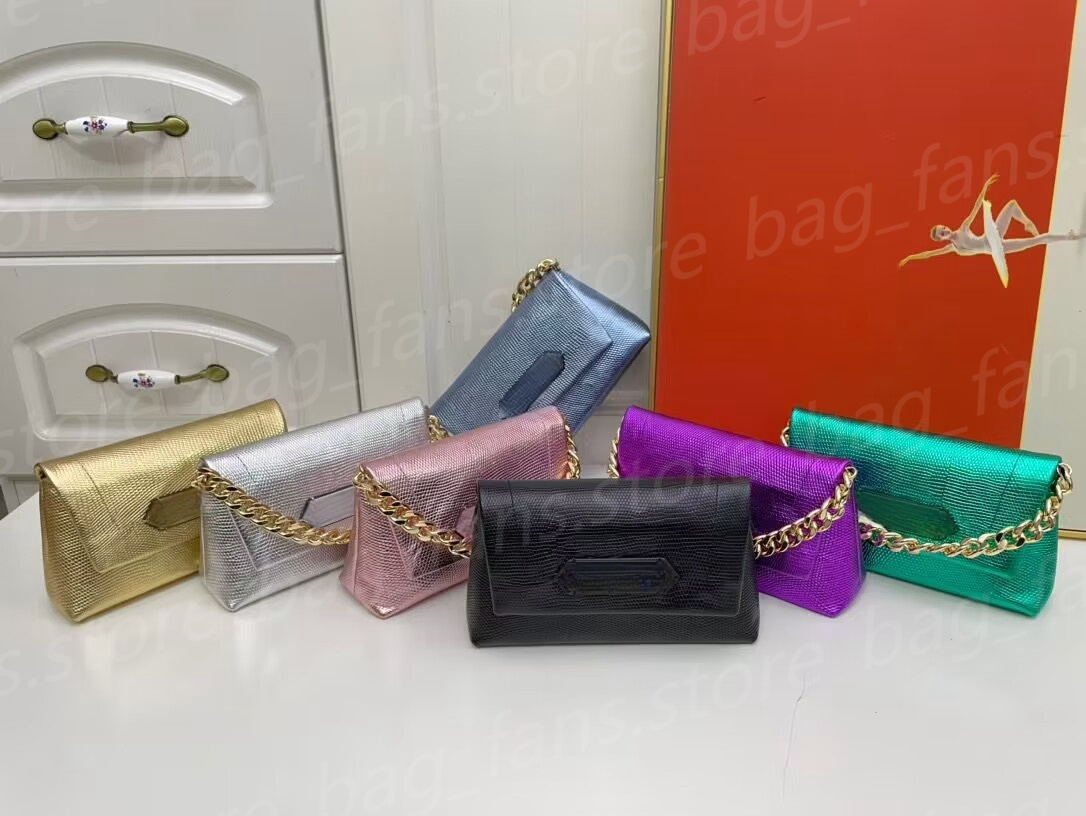 Fashion Designer Handbags with Metallic Feeling Chain Women&#039;s Handheld Bags Evening Clutch Bags with Box 20x12x7cm 23906-image-935668919