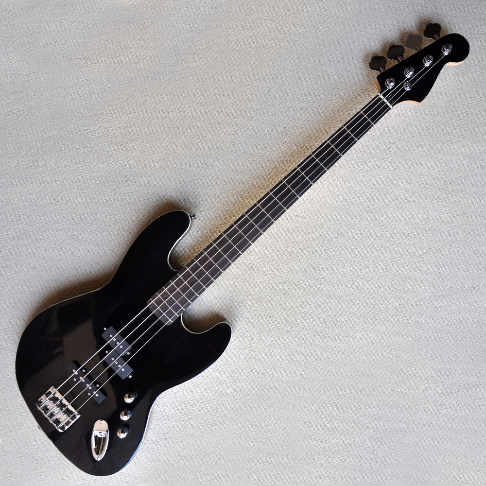 White and Black 4 Strings Electric Bass Guitar with 20 Frets Rosewood Freboard Customizable-image-935603602