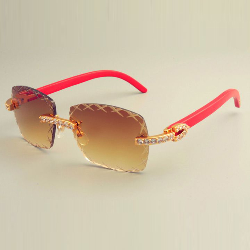 hot engraved X-shaped lens T8300177-C sunglasses fashion XL diamond decorative sunshade pure natural red wooden leg temple sunglasses
