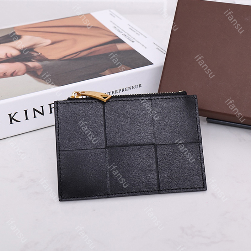 Genuine Leather Luxury Brand Design Woven Portable Women's Fashion Simple Zipper Credit Card Clip Ultra Thin Men's Business Card Clip A-image-935789628