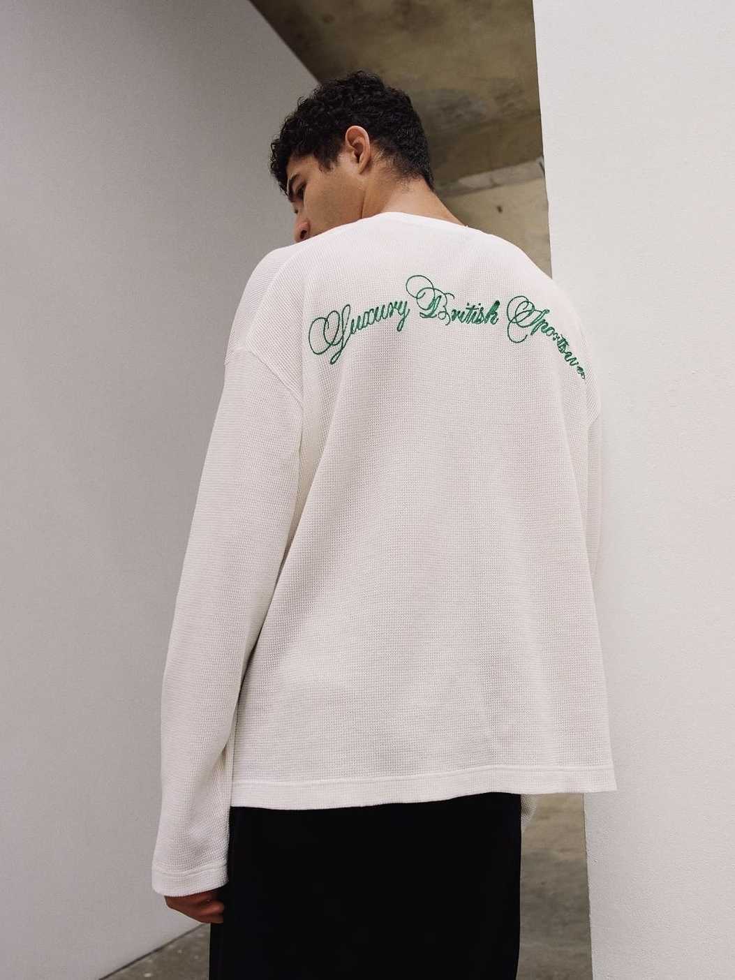 Men's Sweaters Niche Fashion Cole Buxton Slogan Cursive Fashion Street Embroidery Waffle Long Sleeve T-shirt Men Fall T240105