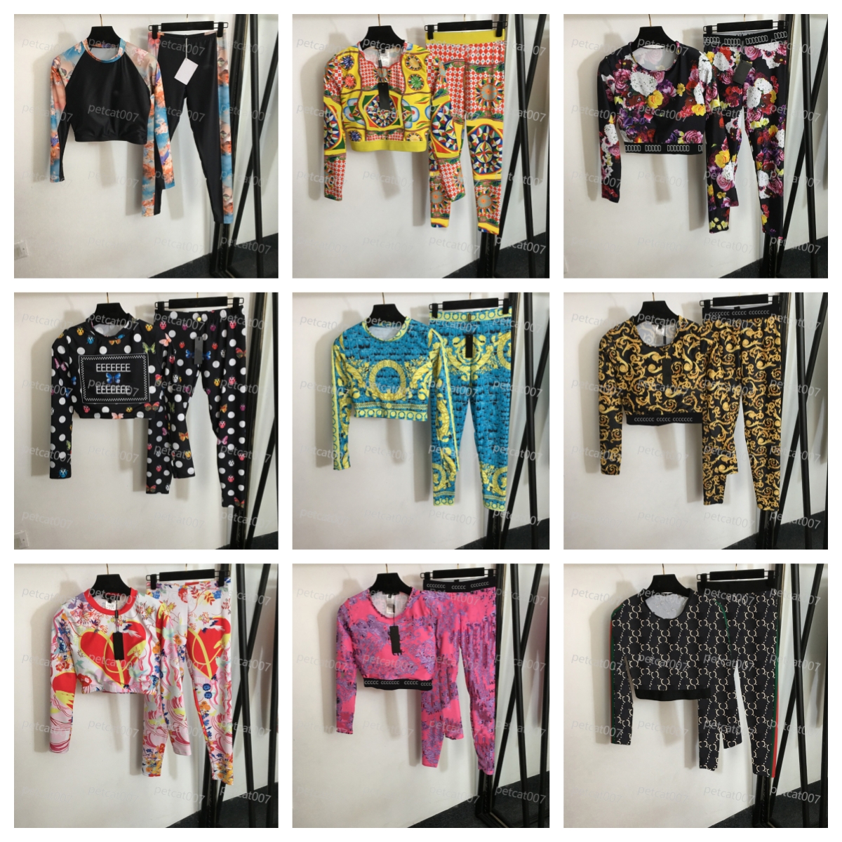 Designer Yoga Wear Printed Yoga Tops High Waisted Stretch Yoga Pants Women Slim Fit Exercise Yoga Wear-image-935940790