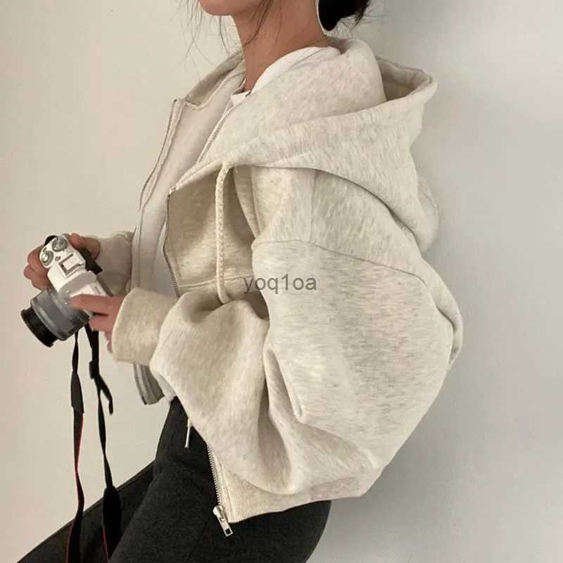 Women's Hoodies Sweatshirts Women Hoodies 2023 Autumn Retro Solid Color Zip Up Oversized Sweatshirts Harajuku Korean Version Long Sleeve Hoo-image-936298641